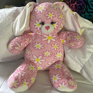 Build a bear BAB plush bunny rabbit with daisy print pink, white yellow soft